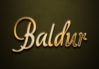 Old gold text effect of Deutsche name Baldur with 3D glossy style Mockup.