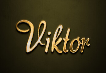 Old gold text effect of Deutsche name Viktor with 3D glossy style Mockup.