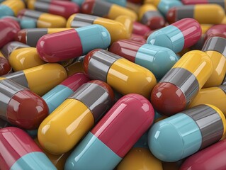 Close-up shot of colorful assorted capsules, pharmaceutical concept - capsules pills pill pharmacy vitamins