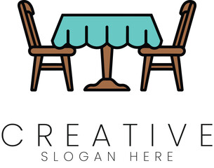 Simple Table and Chairs Design Minimalist Restaurant Cafe Icon Vector Illustration art tea food menu