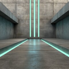 Green stage lighting highlights futuristic architectural backdrop Modern, sleek design for presentation or event - structure backdrop background city sleek