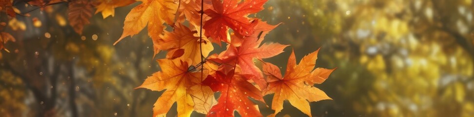 Fototapeta premium Airborne autumn leaves, bokeh sparkle backdrop, texture, brown, floating