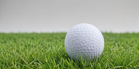 Obraz premium A pristine golf ball rests in vibrant green grass against a pure white backdrop , summer, chlorophyll, tournament