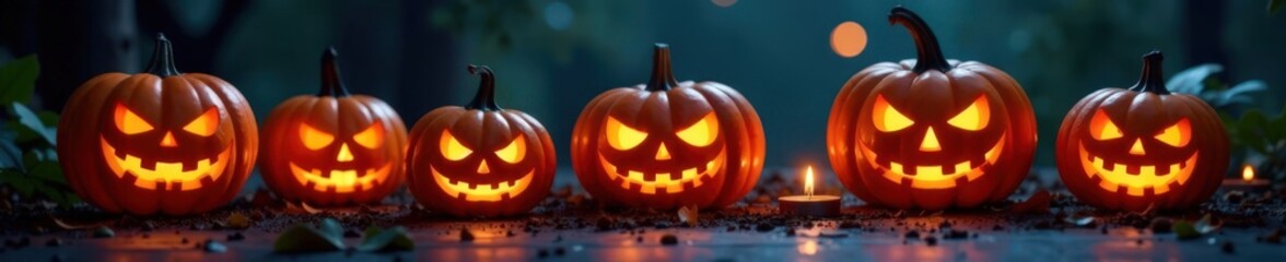 Spooky pumpkins with candles lit on a dark background, candle, pumpkin, darkness