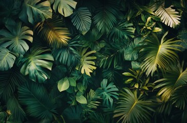 Wide-angle shot of a tropical rainforest canopy,