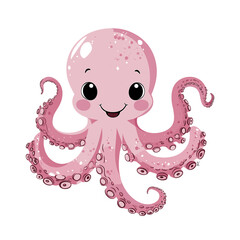Cute cartoon octopus with a friendly smile and vibrant colors.