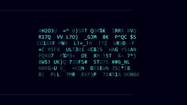 Futuristic Password Cracking Animation with Glowing Symbols and Dynamic Scanning Effect in Hacker Terminal Style