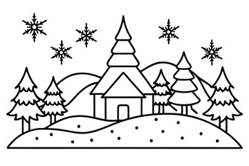 Winter Landscape Minimalist Vector Ar
