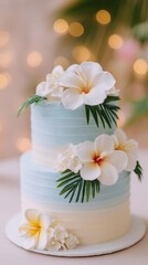 Tropical Wedding Cake with Hibiscus and Plumeria Flowers
