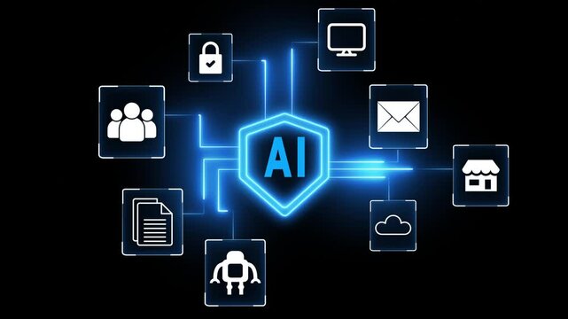 AI security and automated threat response concept on transparent background. Artificial intelligence powered detection and prediction. motion graphics. 4k video. 