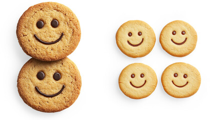 Smiley Face Cookies in a Grid on a Transparent Background