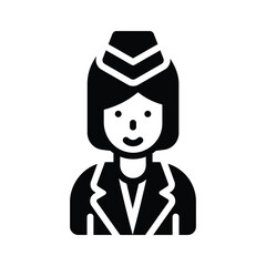 Easy to edit glyph icon showing air hostess profile