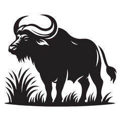 Bold-edged buffalo silhouette vector perfect for strong creative branding – buffalo silhouette – buffalo vector – buffalo illustration – silhouette of buffalo

