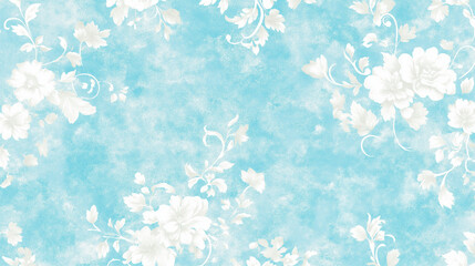 Floral Serenity: Delicate white floral patterns dance against a soft, dreamy aqua background, evoking feelings of peace and tranquility.