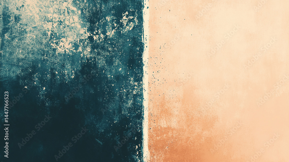 Poster Textured background with teal and peach tones, divided by a thin line, creating a contrasting yet harmonious visual effect, suitable for design projects needing a vintage or artistic feel
