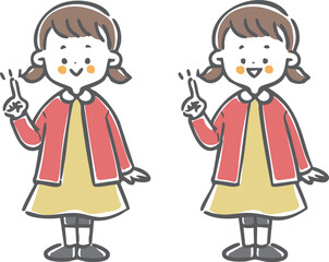 指差しをする女児　全身　ベクター
