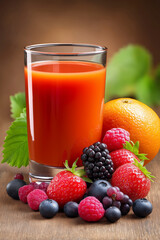 Freshly squeezed fruit berry juice on isolated studio background with copy space