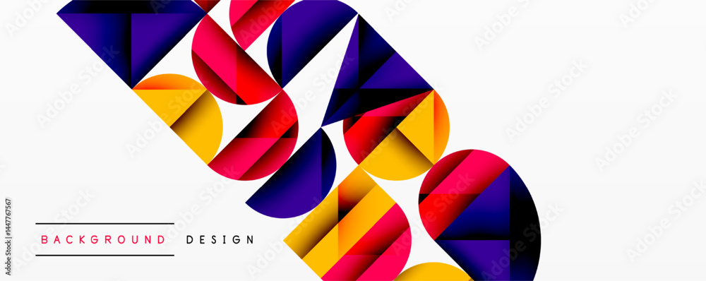 Leinwandbilder Abstract geometric shapes overlap, creating vibrant colorful design. Circles, triangles form dynamic composition on white background.