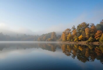 Fototapeta premium Lake and Autumn Trees Reflection on Water