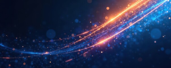 Obraz premium Abstract diagonal streaks of blue and gold light on dark background, backdrop, space, speed