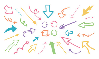 カラフルな手書き矢印セット
