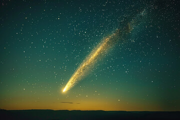 The mesmerizing beauty of a celestial comet gracefully illuminating the night sky with its fleeting presence, leaving a radiant trail in its enchanting journey through the heavens  