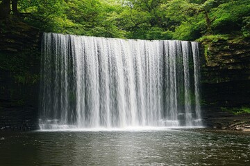Obraz premium Waterfall Cascading Over Rocks Surrounded by Green Trees