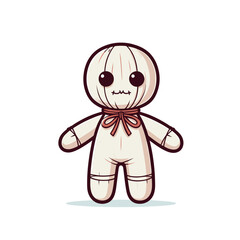 Creepy voodoo doll with stitches and red ribbon. Ideal for Halloween content, horror themes, and supernatural storytelling.