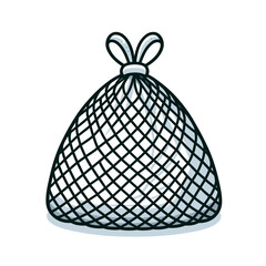 Drawstring mesh bag in black and white. Perfect for shopping, storage solutions, and eco-friendly lifestyle content.