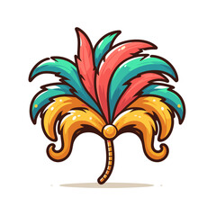 Colorful carnival feather headdress in red, teal and gold. Ideal for festival themes, cultural events, celebration graphics, or entertainment industry visuals.