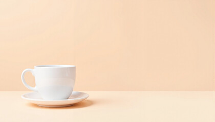 Minimal coffee cup on pastel table, simplicity and serenity, copy space    