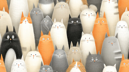 Tiny Fluffy Cats Forming a Seamless Soft Wall in Gentle Watercolor