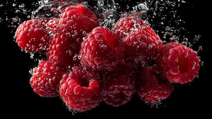 Weightless Wonder: Fresh Raspberries Floating Gracefully in the Air