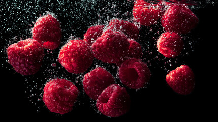 A Burst of Freshness: Raspberries Defying Gravity in Mid-Air