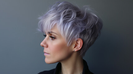 Stylish Contrast: Textured Silver Pixie with a Whisper of Lavender