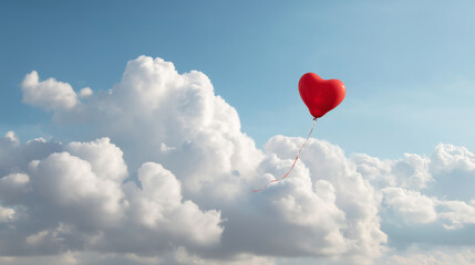 Uplifted: Red Heart Balloon Drifting Beneath a Blue Sky
