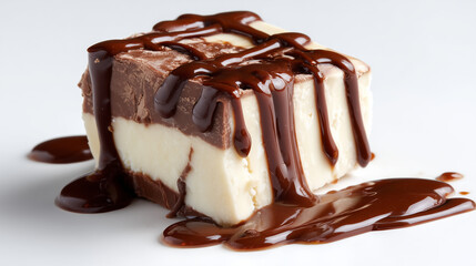Decadent Fudge: A Chunk with Dripping Chocolate Sauce