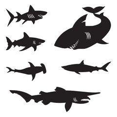 Bull shark set silhouette isolated on white background. Bull shark icon vector illustration design collection