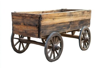 Vintage wooden cart isolated on white