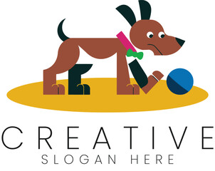 Adorable Brown Dog Playing with Blue Ball Fun Cartoon Illustration Design pet kid pet pet cute logo 