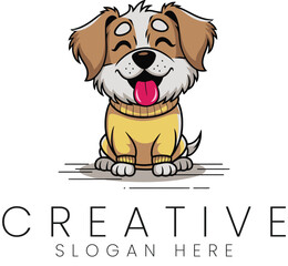 Adorable Happy Puppy Wearing Yellow Sweater Dog Cartoon Illustration Design pet pet fun cute logo   