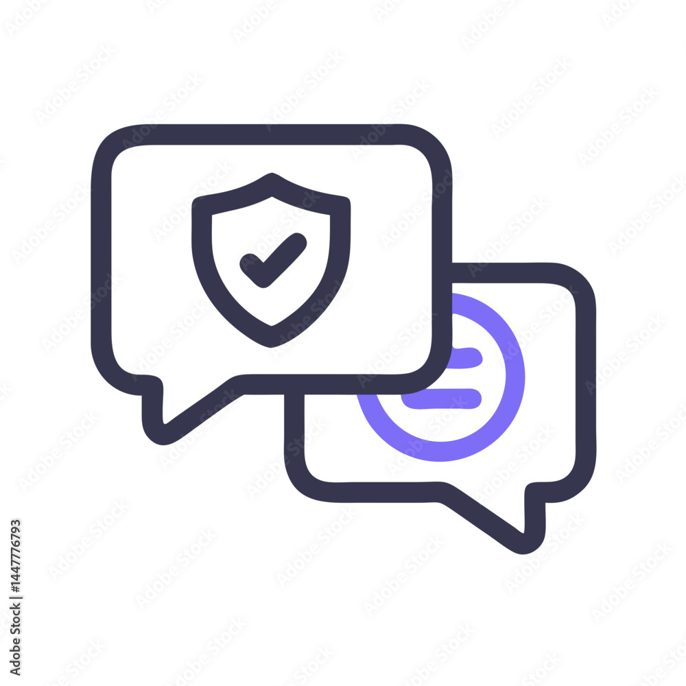 Fototapete chat bubble with insurance shield icon representing secure communication and policy support