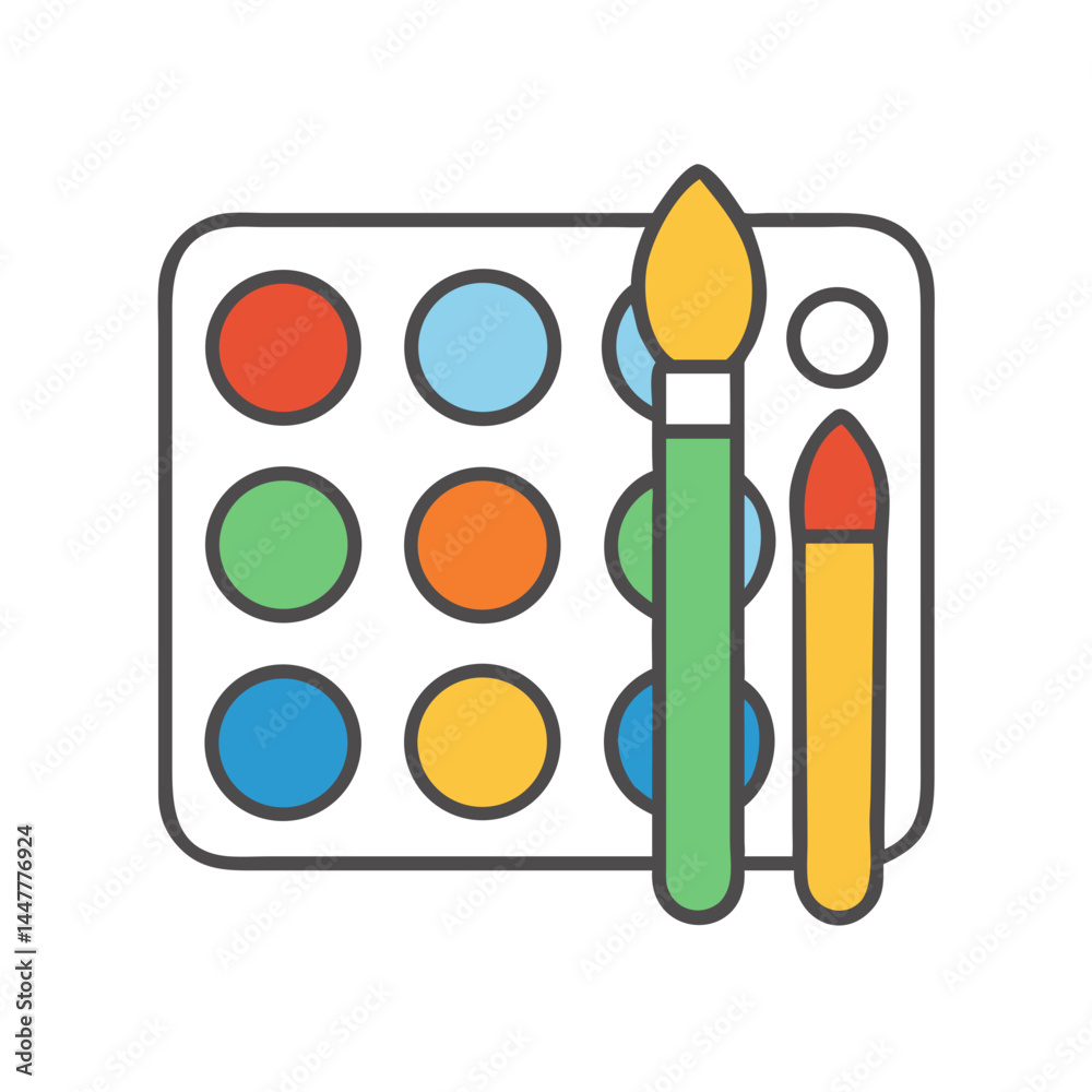 Poster children's art paint set icon representing creative activity and artistic learning tools