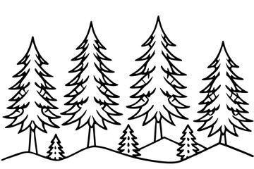 Evergreen Trees in Snow &ndash; Clean Line Art