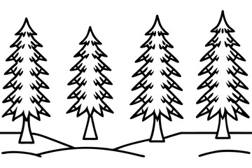 Evergreen Trees in Snow &ndash; Clean Line Art
