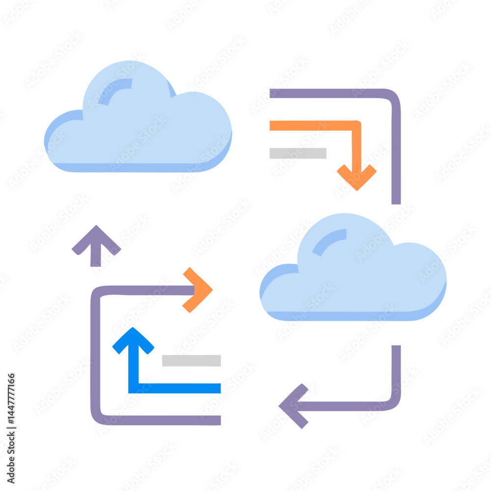 Poster Cloud-Based Workflow Management with Bidirectional Arrows Icon Representing Process Automation and Data Synchronization