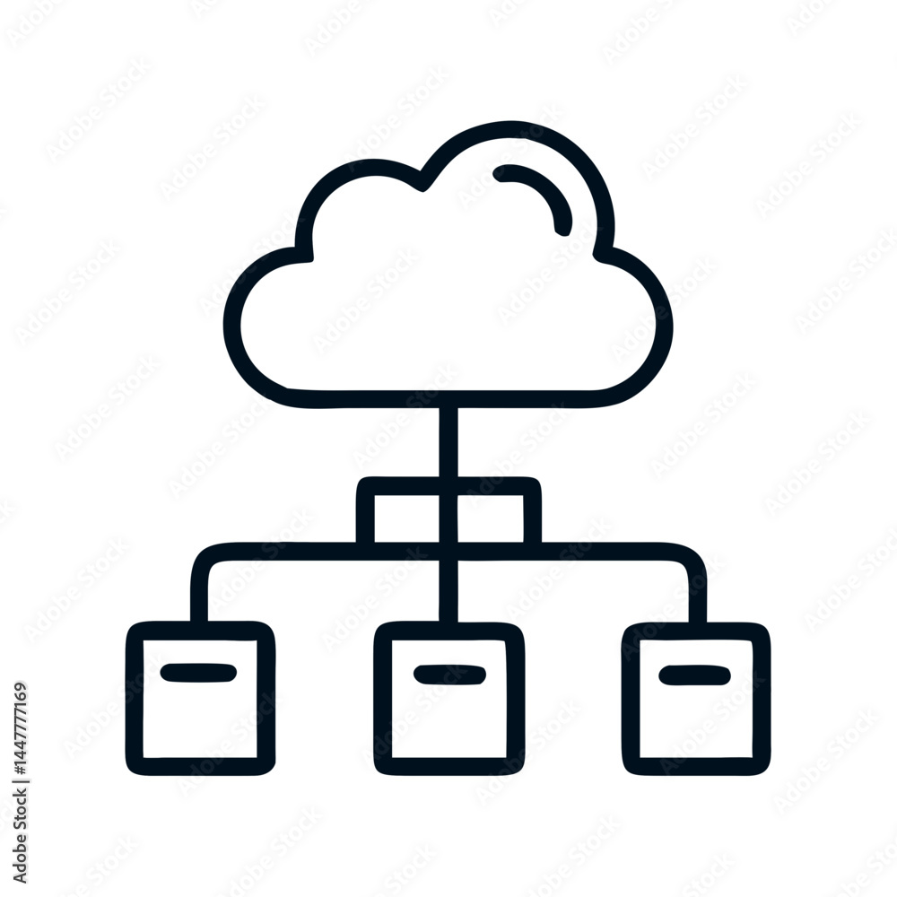 Fototapete Cloud-Based Directory Tree Network Icon Representing File Structure and Cloud Data Organization

