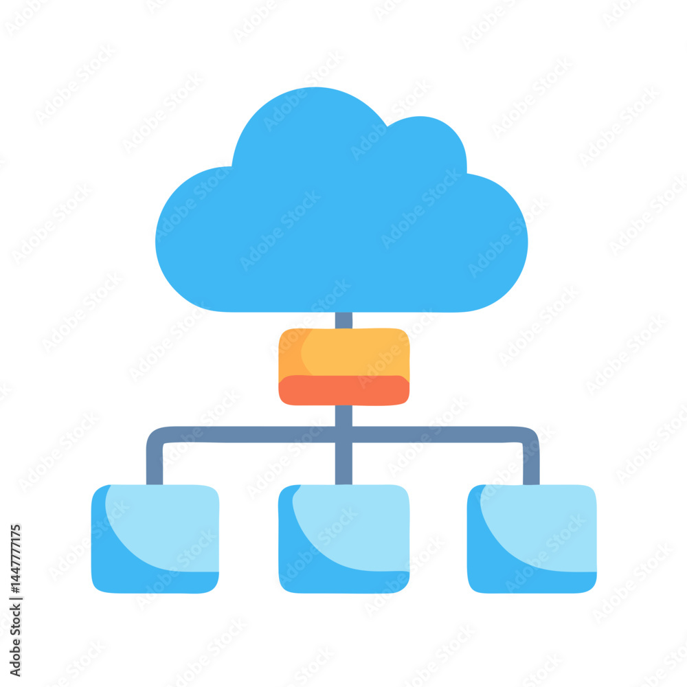 Leinwandbilder Cloud-Based Directory Tree Network Icon Representing File Structure and Cloud Data Organization


