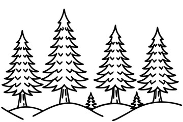 Evergreen Trees in Snow &ndash; Clean Line Art