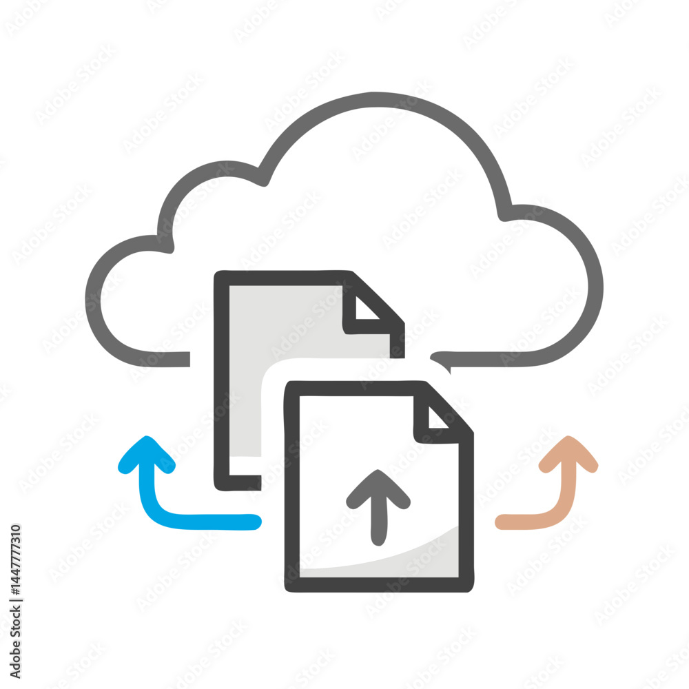Fototapete Cloud File Upload with Synchronization Arrows Icon Representing Data Transfer and Real-Time Backup